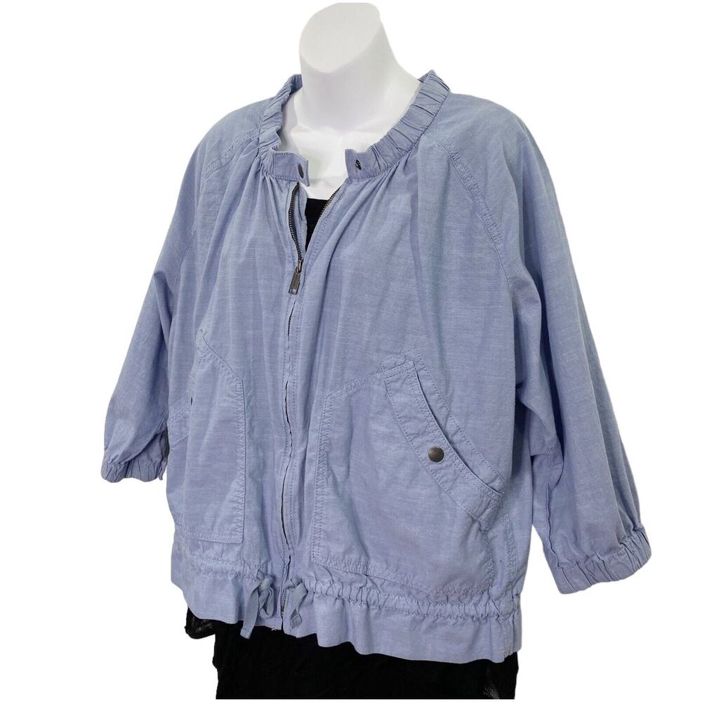Eddie Bauer Womens Jacket Sz Large Blue Cinched Peplum Hem Full Zip 3/4 Sleeve